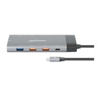 MANHATTAN Dokovací stanice USB-C 10v1, 2xHDMI, 2xUSB-C, 5xUSB, 1xRJ45, šedá