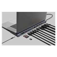 MANHATTAN Dokovací stanice USB-C 12v1, 1xDP, 2xHDMI, 2xUSB-C, 3xUSB, 1xRJ45, čtečka SD karet, šedá