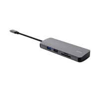 TRUST Dokovací stanice DALYX USB-C, 8v1, HDMI, RJ45, 2xUSB-C, 2xUSB-A, microSD/SD karta, šedá