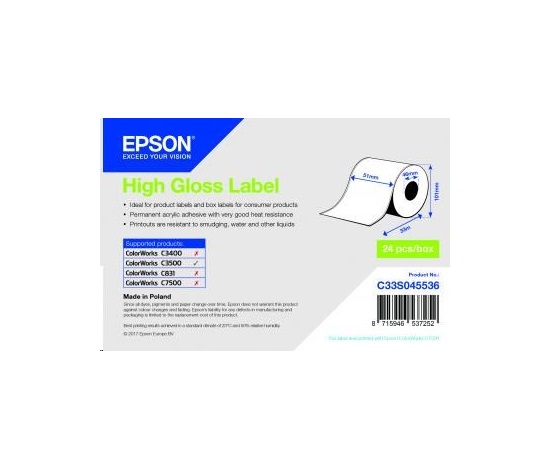 Epson High Gloss Labels, Continuous, Paper, 51mm x 33m