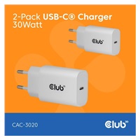 Club3D Nabíječka, USB-C, Power Delivery 15V/2A, 2-pack, bílá