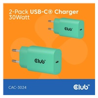 Club3D Nabíječka, USB-C, Power Delivery 15V/2A, 2-pack, zelená