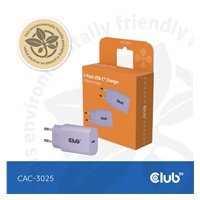Club3D Nabíječka, USB-C, Power Delivery 15V/2A, 2-pack, fialová