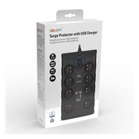 Solight přepěťová ochrana, 8z, USB A+CA, 2m, černá