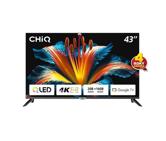 BAZAR - CHiQ U43QM8E TV 43", QLED, Google TV, Frameless, Dolby Audio, dbx-tv, nový design podstavce - Poškozený obal (Ko