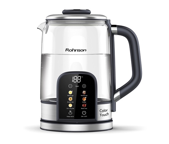 Rohnson Color Touch rychlovarná konvice, 2200 W, 6 teplot, 1.7 l, LED displej, dotykový ovládací panel, sklo