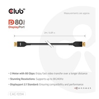 Club3D Kabel DisplayPort 2.1 na DisplayPort 2.1, VESA DP80, 8K240Hz/10K60Hz (M/M), 2m, černá