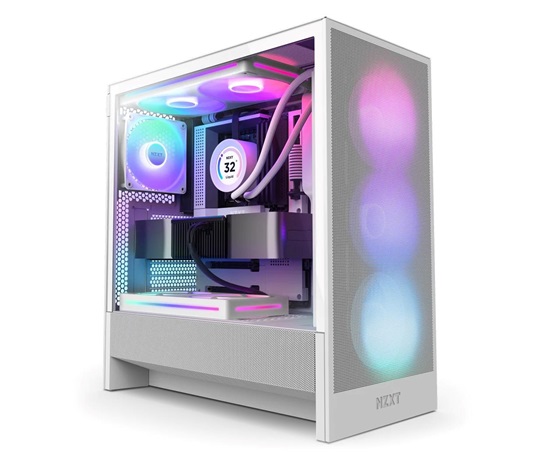 NZXT skříň H5 Flow RGB edition / 1x360 mm RGB core fan / 1x120mm / USB 3.0 / USB-C 3.1 / průhledná bočnice / mesh /bílá