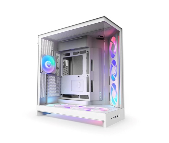 NZXT skříň H9 Flow ARGB+ dvoukomorová ATX / 6xRGB 140 mm / 1x 120mm fan / prosklená / controller / bílá