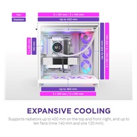 NZXT skříň H9 Flow ARGB+ dvoukomorová ATX / 6xRGB 140 mm / 1x 120mm fan / prosklená / controller / bílá