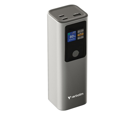 VERBATIM Powerbanka Charge 'n' Go, 27000 mAh, 2x USB-C 140W, 1x USB-A 18W, Šedá