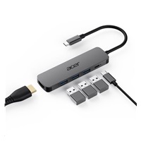 Acer 5IN1 Type- C dongle,HDMI,USB3.0,USB-C,100W PD,Dark Silver