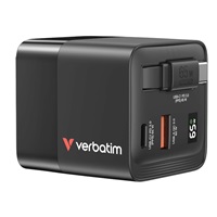 VERBATIM GaN Nabíječka do sítě, S kabelem, USB-C, USB-A, černá