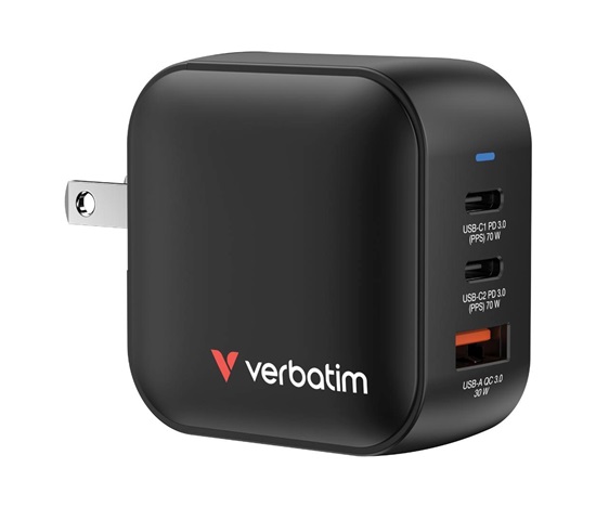 VERBATIM GaN Nabíječka Mini GaN 70W, 2xUSB-C, 1x USB-A, černá