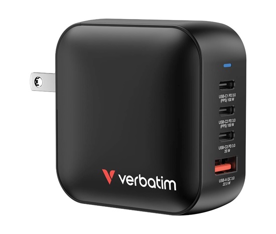 VERBATIM GaN Nabíječka Mini GaN 100W, 3xUSB-C, 1x USB-A, černá
