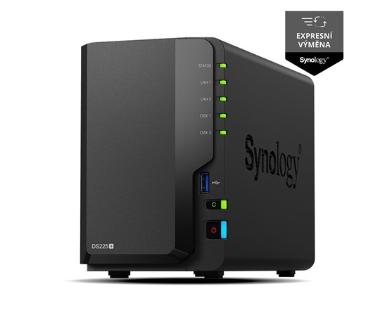 Synology DS225+ DiskStation (4C/CeleronJ4125/2,0-2,7GHz/2GBRAM/2xSATA/2xUSB3.2Gen1/1x2,5GbE/1xGbE)