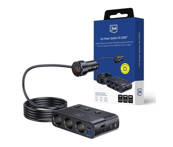 3mk Car Power Splitter 120W PD QC PPS USB 3A1C3 Socket Black