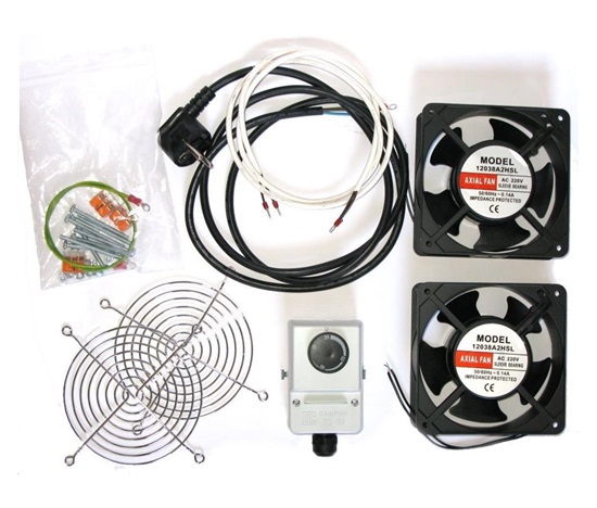 19" ventilace pro nástěnné rozvaděče XtendLan, termostat, 2 ventilátory, napájecí kabel, spojovací materiál