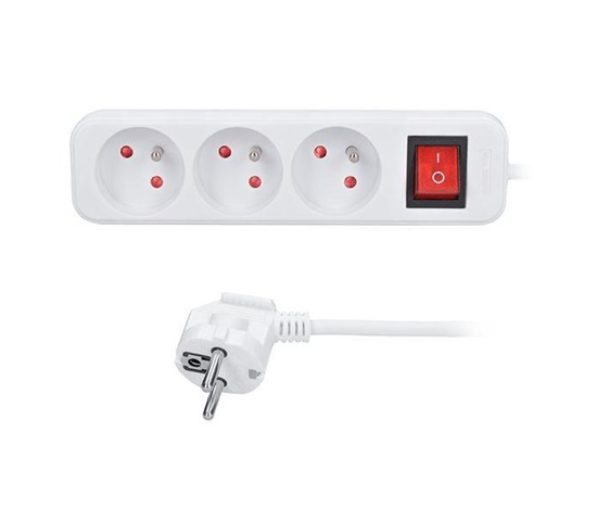 Solight prodlužovací přívod 3m, 3 zásuvky, vypínač, 16A/3680W, PVC, bílý
