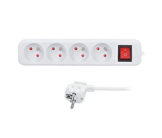 Solight prodlužovací přívod 3m, 4 zásuvky, vypínač, 16A/3680W, PVC, bílý