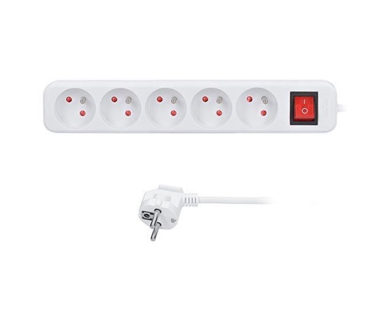 Solight prodlužovací přívod 3m, 5 zásuvek, vypínač, 16A/3680W, PVC, bílý