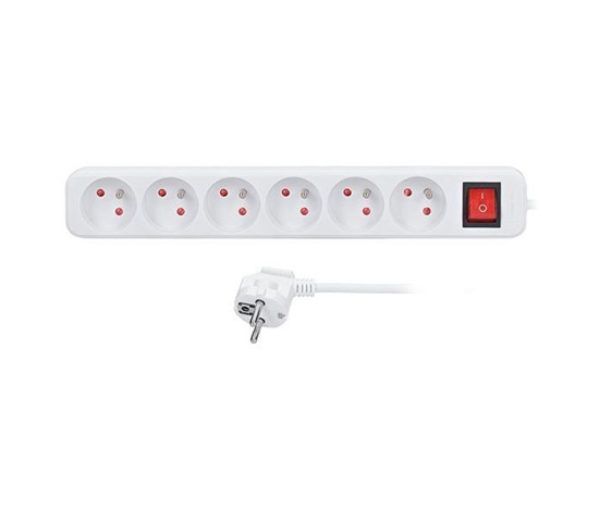 Solight prodlužovací přívod 3m, 6 zásuvek, vypínač, 16A/3680W, PVC, bílý