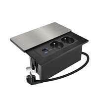 Solight vestavný blok zásuvek s posuvným krytem, 2 zásuvky, USB A+C 20W PD, 2m, stříbrný