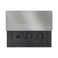 Solight vestavný blok zásuvek s posuvným krytem, 2 zásuvky, USB A+C 20W PD, 2m, stříbrný