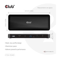Club3D Dokovací stanice USB-C 14v1, 2xHDMI, 2xDP, 3xUSB-C, 1xUSB-C PD, 2xUSB, 1xRJ45, 1x3.5mm, microSD/SD, černá