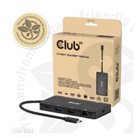 Club3D Dokovací stanice USB-C 9v1, 2xHDMI, 1xUSB-C, 1xUSB-C PD, 2xUSB, 1xRJ45, microSD/SD, černá