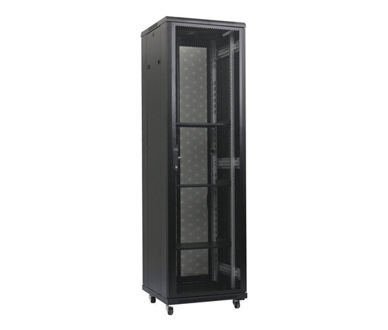 XtendLan 19" stojanový rozvaděč 42U 600x1000, nosnost 1000kg, perforované dveře i záda, kolečka, rozložený, černý
