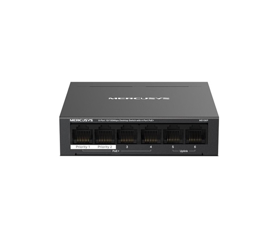 MERCUSYS switch MS106P (6x100Mb/s,4xPoE+,67W,fanless)