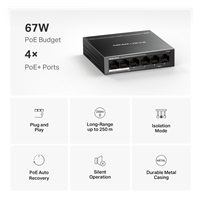 MERCUSYS switch MS106P (6x100Mb/s,4xPoE+,67W,fanless)