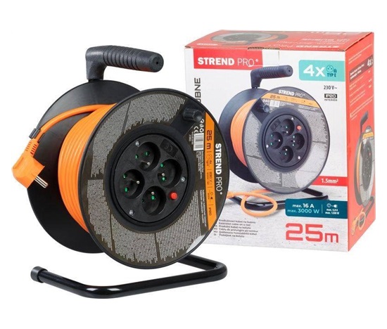 Strend Pro DG-FB04 buben 25m plast 4xzas. 3x1,5mm oranžová (213053)