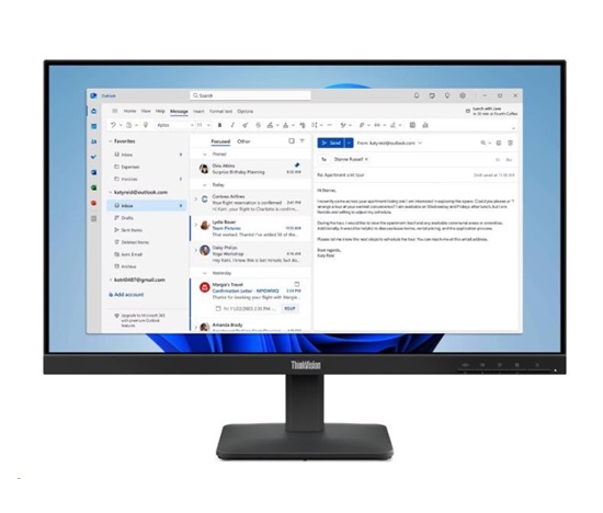 LENOVO LCD ThinkVision S24-4e - 23.8",IPS,mat,16:9,1920x1080,178/178,4/6ms,250cd/m2,1300:1,HDMI,VGA,VESA,3Y