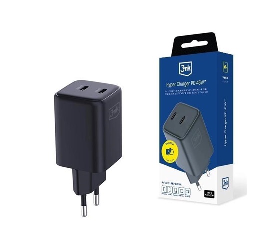 3mk síťová nabíječka - Hyper Charger PD 45W, černá