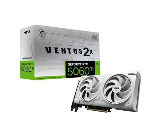 MSI VGA NVIDIA GeForce RTX 5060 Ti 16G VENTUS 2X OC WHITE PLUS, RTX 5060 Ti, 16GB GDDR7, 3xDP, 1xHDMI