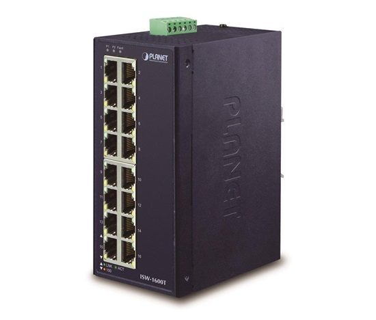 Planet ISW-1600T, switch, 16x 10/100Base-TX, ESD, DIN, IP30, -40~75°C