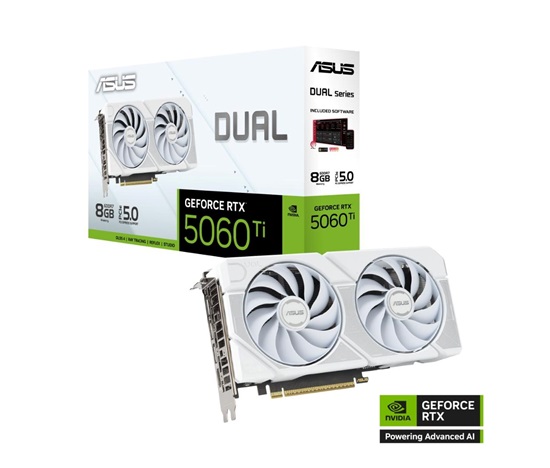 ASUS VGA NVIDIA GeForce RTX 5060 Ti DUAL 8G WHITE, 16GB GDDR7, 3xDP, 1xHDMI
