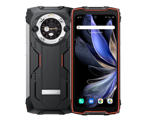 Rugged Smartphone Blackview BV9300 Pro 4G G99 12GB 256GB 15080-33W A13-D4, Watch Display, Black w Orange [No Charger]