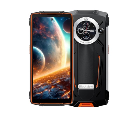 Rugged Smartphone Blackview BV8200 4G G100 12GB 256GB 8800-45W A14, Watch Display, Flashlight, Black w Orange [No Charge