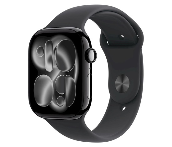 Apple Watch Series 11 GPS + Cellular 46mm Jet Black Aluminium Case with Black Sport Band - S/M
