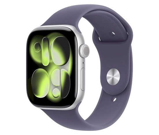Apple Watch Series 11 GPS + Cellular 42mm Silver Aluminium Case with Purple Fog Sport Band - S/M