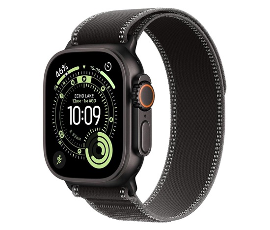 Apple Watch Ultra 3 GPS + Cellular 49mm Black Titanium Case with Black/Charcoal Trail Loop - S/M