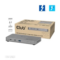 Club3D hub Thunderbolt 5 5v1, 3x USB-C TB5, 1x USB-A, 1x8K60Hz, 3x 5K60Hz, certifikace Thunderbolt Share, 180W