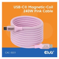 Club3D Kabel magnetický USB-C, 240W PD3.1, 480 Mbps, 2m, růžová