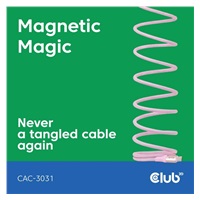Club3D Kabel magnetický USB-C, 240W PD3.1, 480 Mbps, 2m, růžová