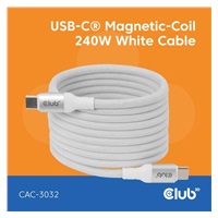 Club3D Kabel magnetický USB-C, 240W PD3.1, 480 Mbps, 2m, bílá