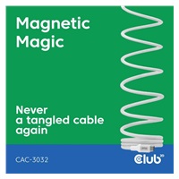Club3D Kabel magnetický USB-C, 240W PD3.1, 480 Mbps, 2m, bílá