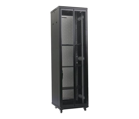 XtendLan 19" stojanový rozvaděč 42U 800x1000, nosnost 1000kg, perforované dveře i záda, kolečka, rozložený, černý